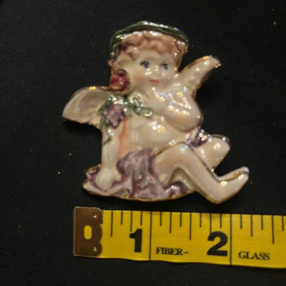 Handpainted Ceramic Angel Cherub Brooch